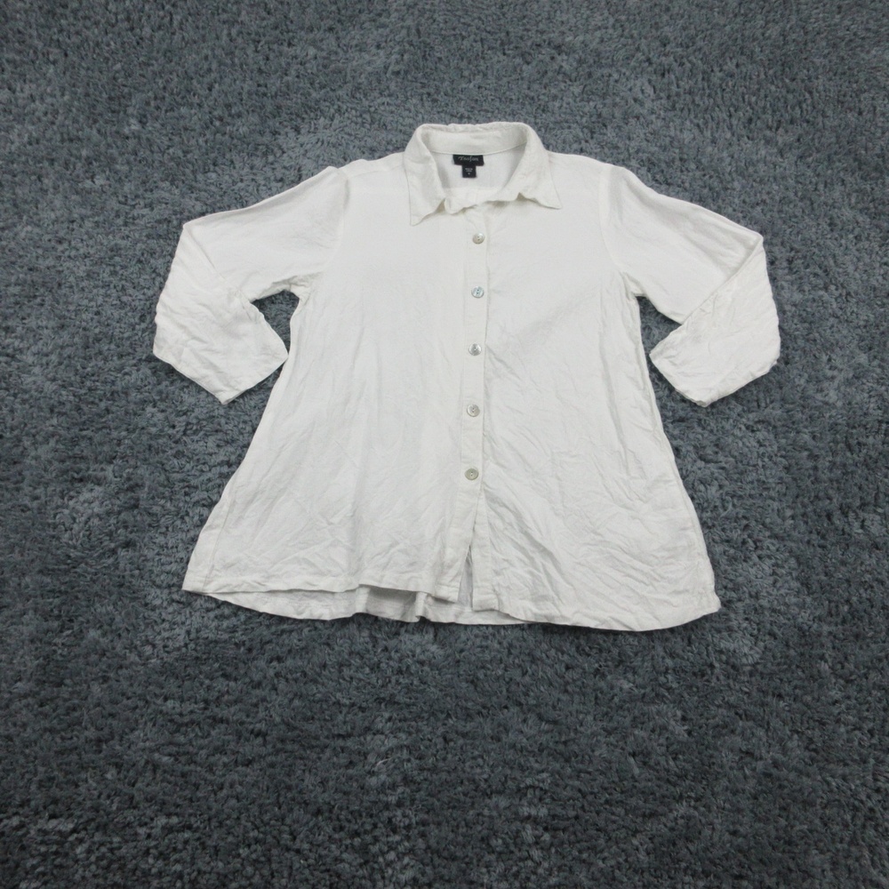 Zoofan Shirt Womens Small White Button Front 100% Linen Collared Long Sleeve Top